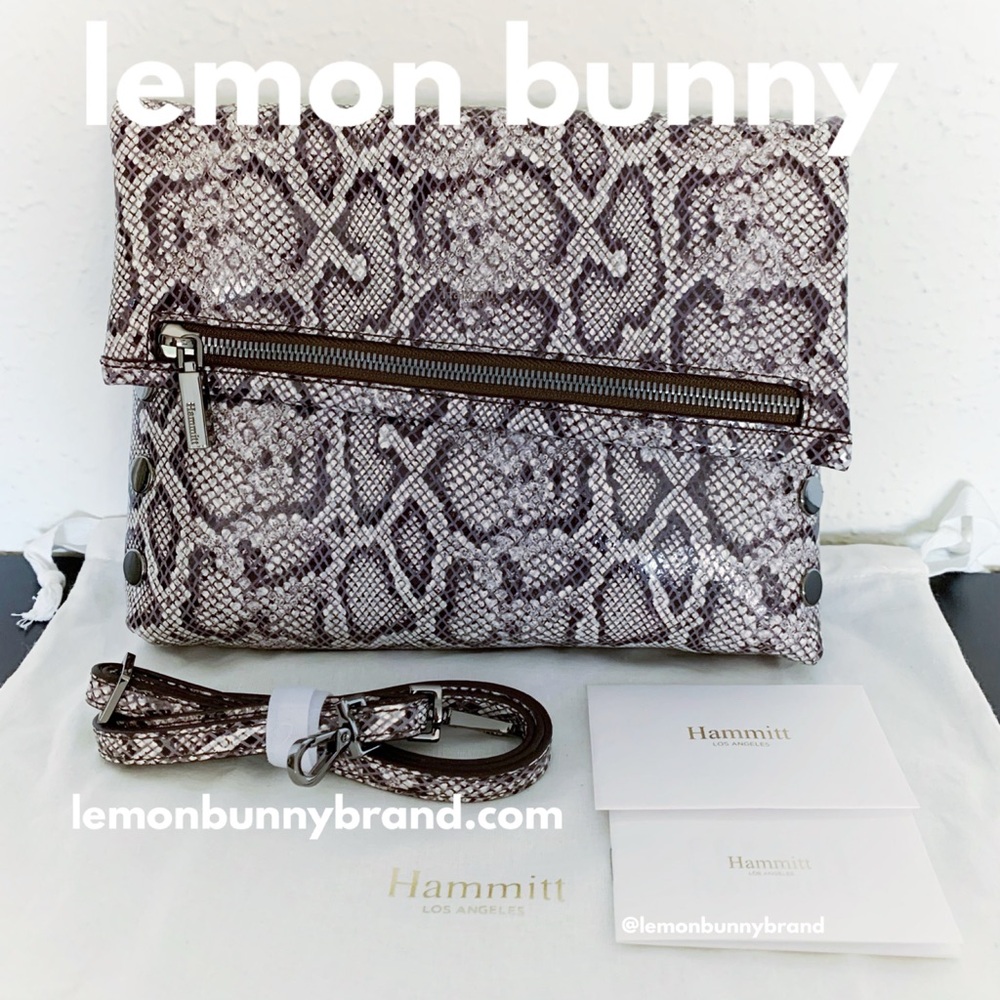 Hammitt VIP Med Zippered Leather Crossbody Clutch in Snake/Gunmetal New NWOT